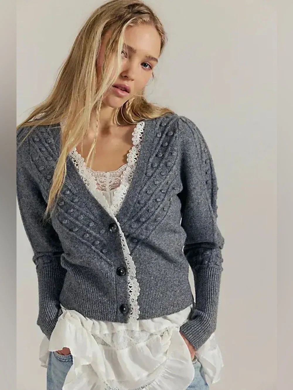 Free People Lace Softspun Long Sleeve Cardi Size Xs